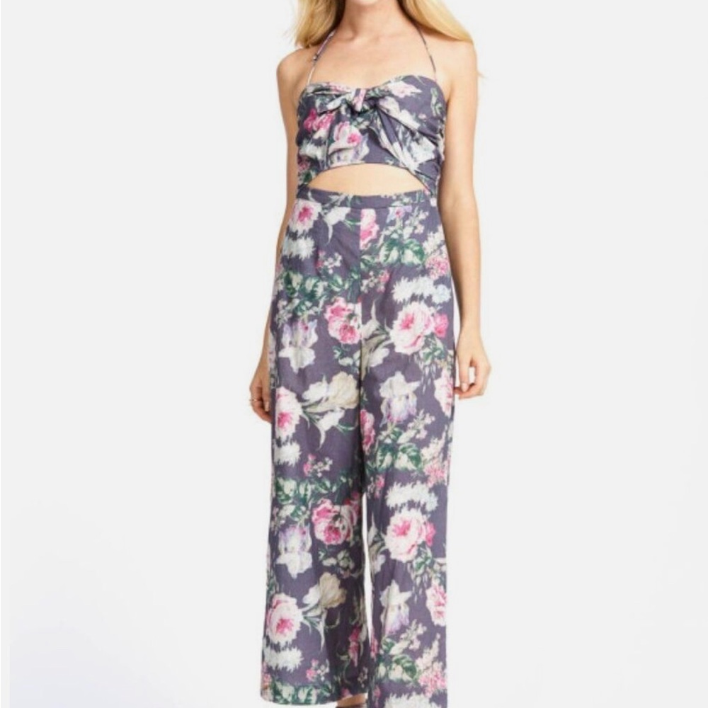 Zimmermann Charcoal Floral Iris Cutout Knotted Romper Jumpsuit